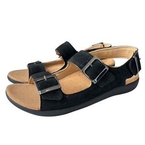 Revitalign Roma Comfort Sandals Sz 9 Orthotic Adjustable Black Suede Backstrap